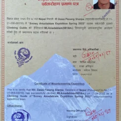 Ama Dablam certificate