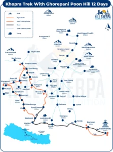 Khopra Trek With Ghorepani Poon Hill 12 Days - Route Map