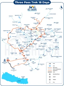 Three Pass trek 18 days Route Map