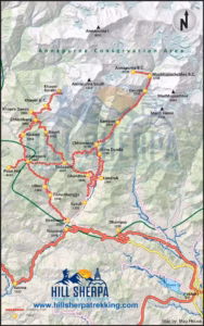 Short Annapurna Base Camp Trek route map Nepal
